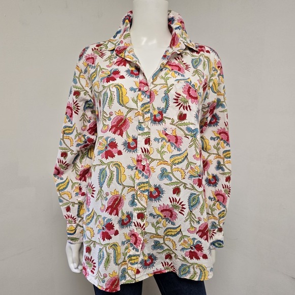 Mary Marshmallow Tops - Mary Marshmallow India Floral Shirt Size M Relaxed Button Down Long Sleeve Boho